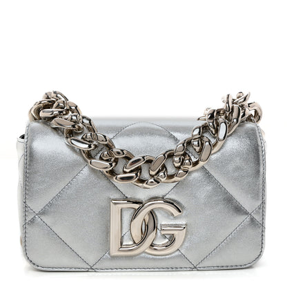 Dolce & Gabbana DOLCE GABBANA Laminato Vitello 3.5 Chain Flap Crossbody Bag Silver 1 of 9