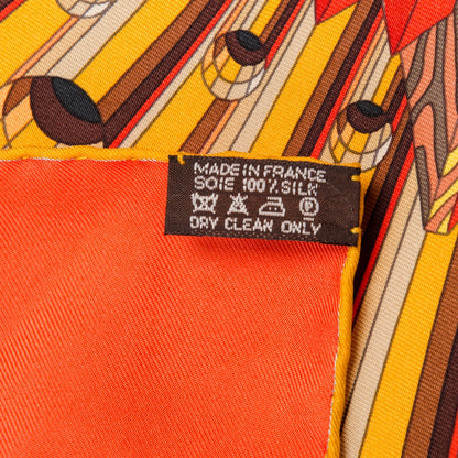 Hermes Silk Point D’Orgue Scarf 90 Orange Brun Jaune 6 of 6