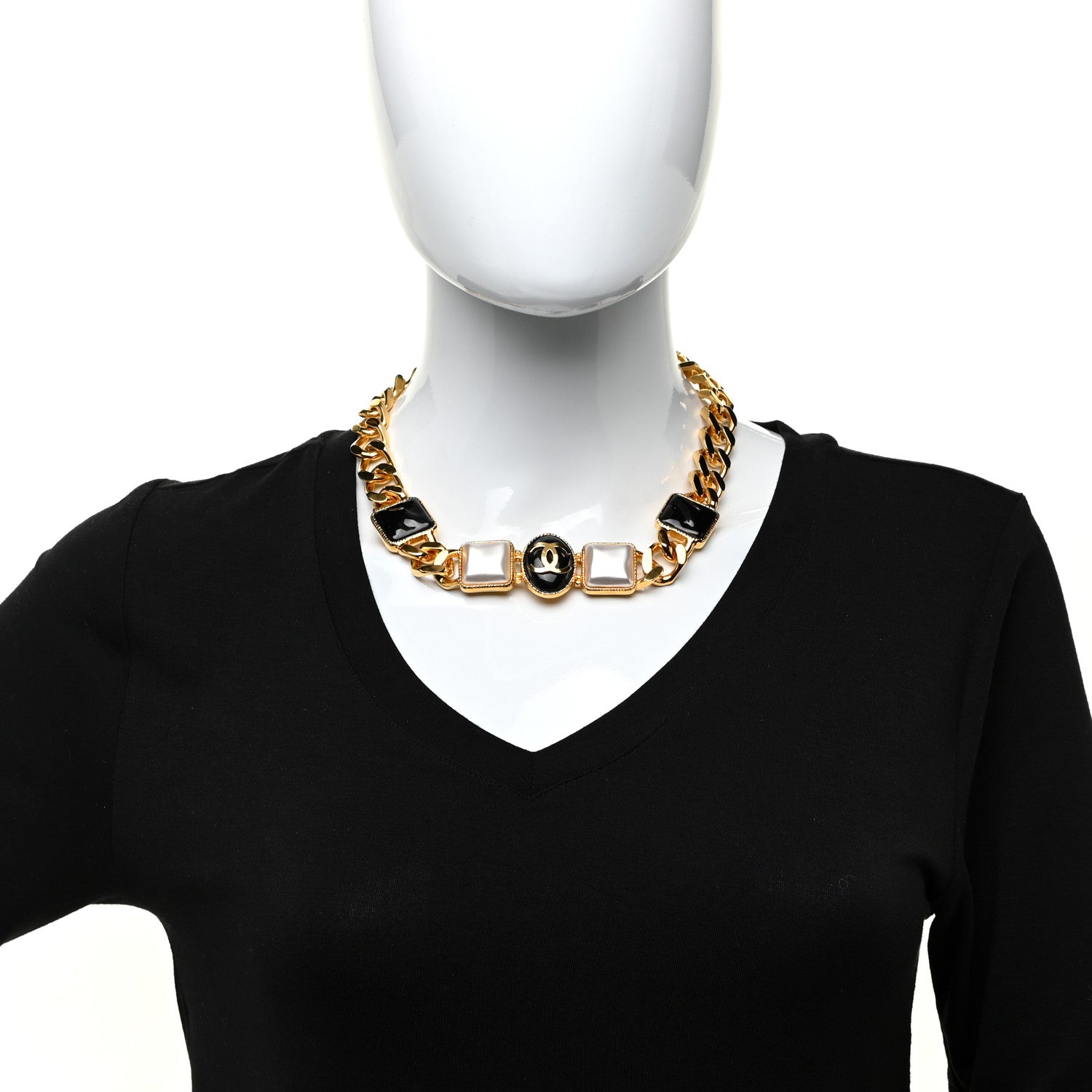 Chanel Metal Pearl Resin Obazine CC Choker Gold Black 2 of 4