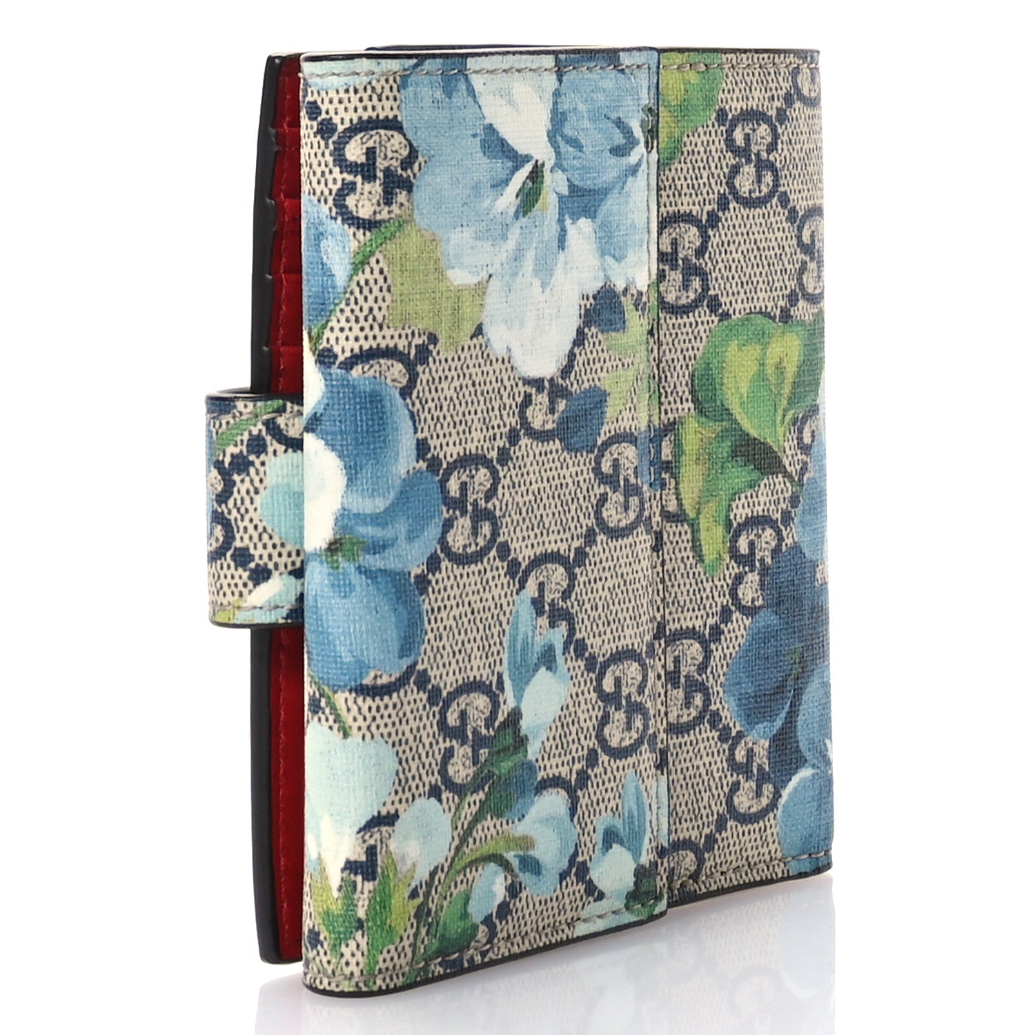Gucci GG Supreme Monogram Blooms French Flap Wallet Beige Blue Navy Hibiscus Red 3 of 7