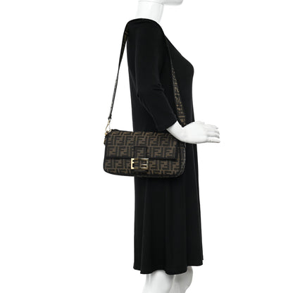Fendi Fabric Jacquard FF 1974 Medium Baguette Tobacco Moro Black 2 of 11