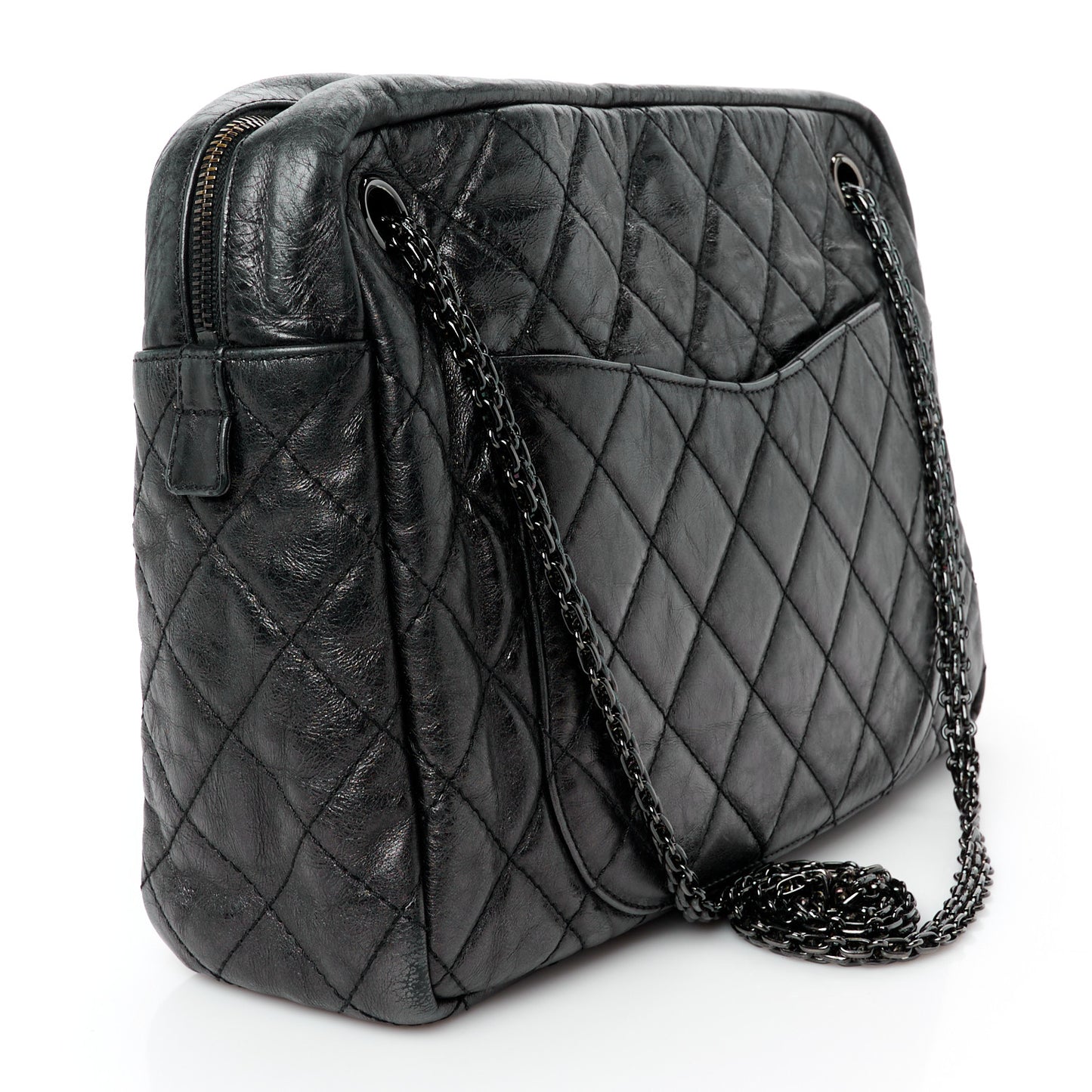 Metallic Aged Calfskin Quilted Large Reissue Camera Case Black