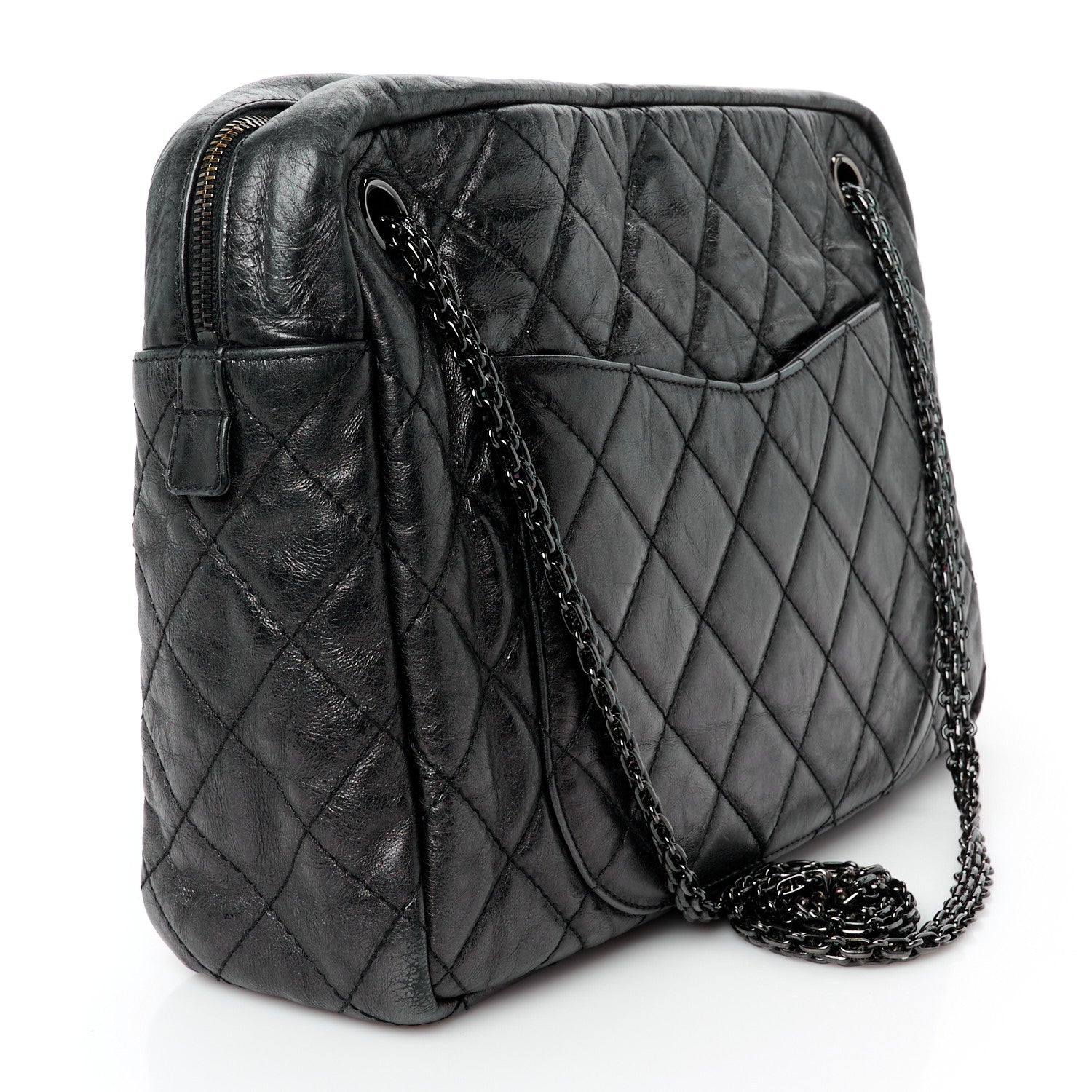 Chanel Metallic Aged Calfskin Quilted Large Reissue Camera Case Black 3 of 10