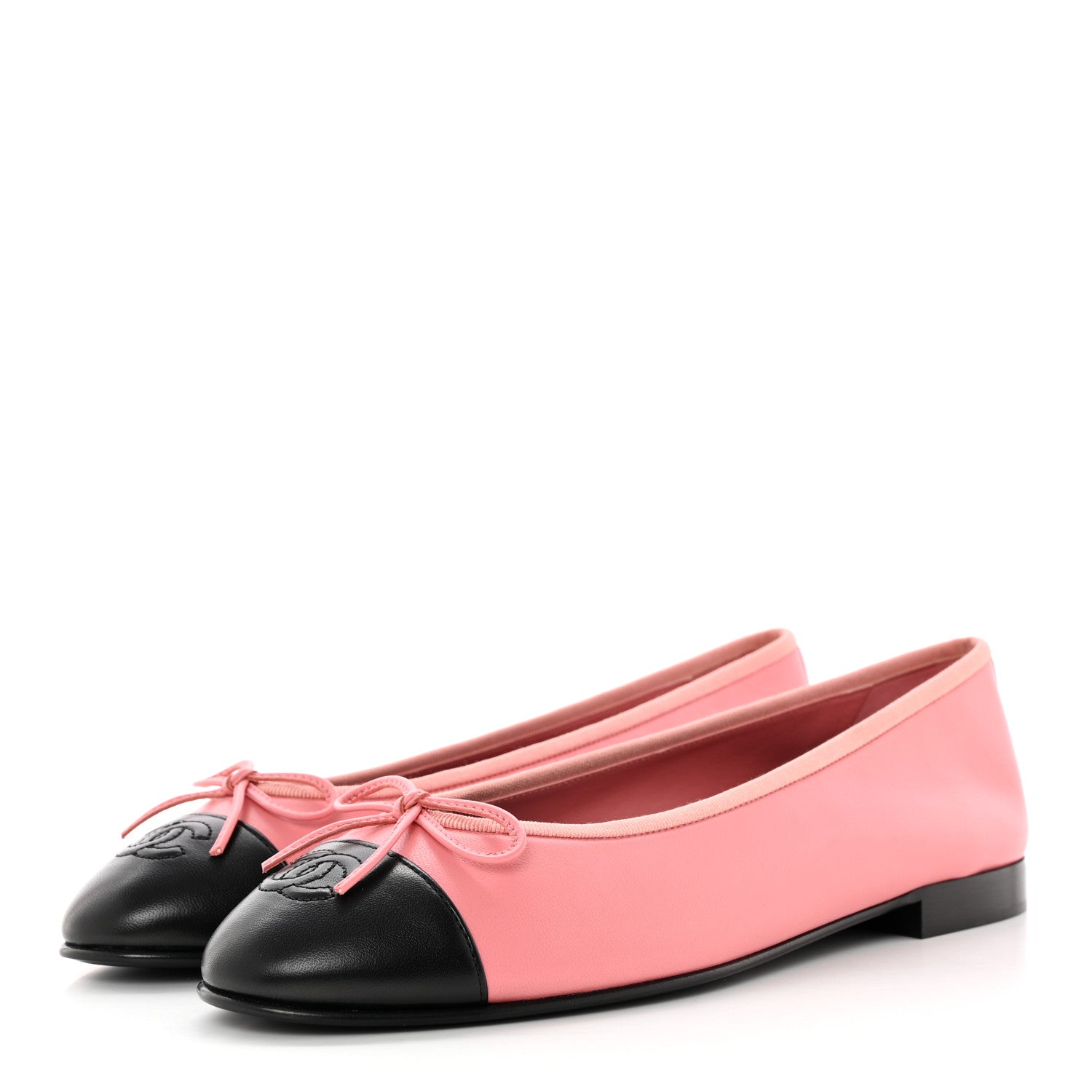 Chanel Lambskin Cap Toe CC Ballerina Flats 41 Coral Black 3 of 11
