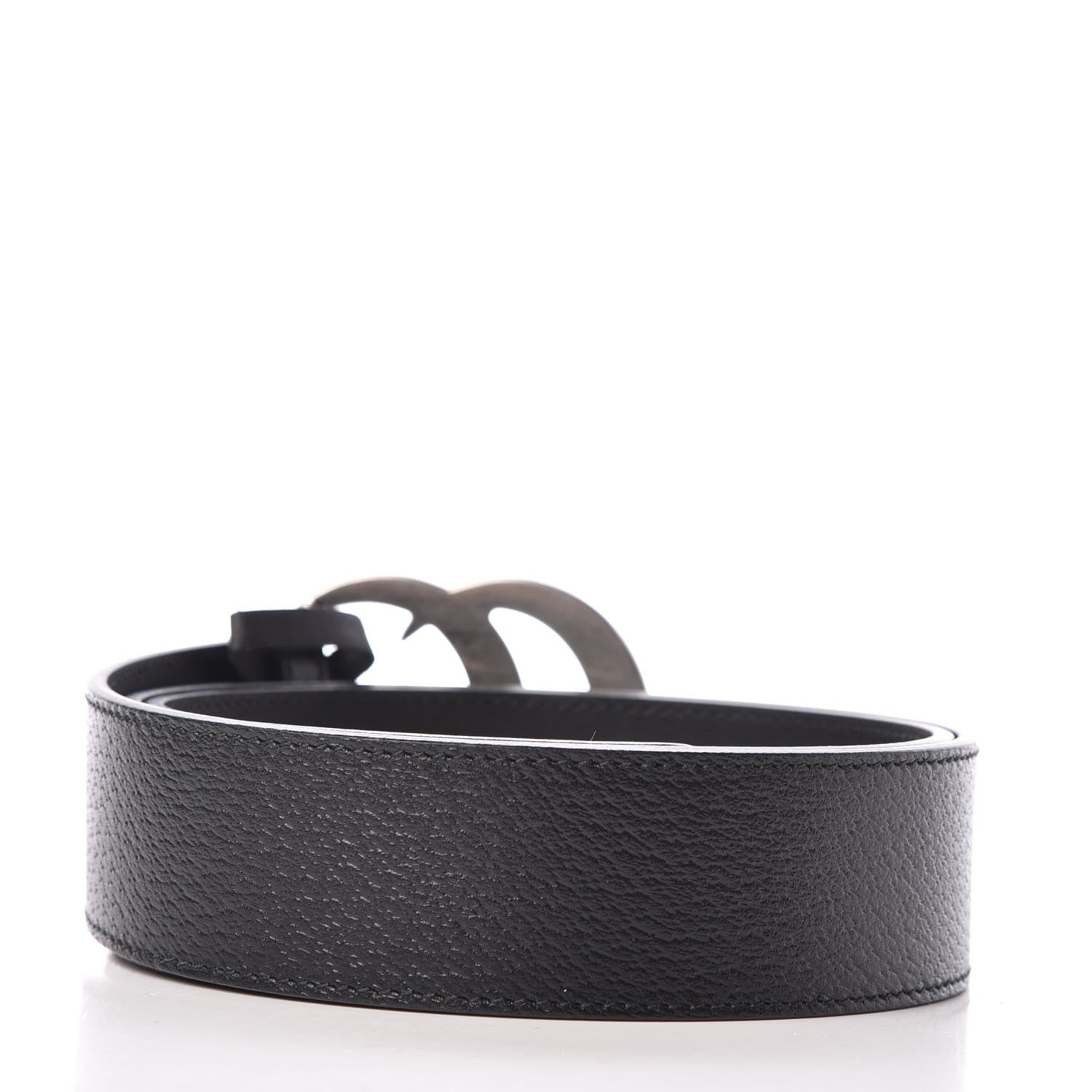 Gucci Textured Dollar Calfskin Nickel Double G 40mm Belt 90 36 Black 3 of 7