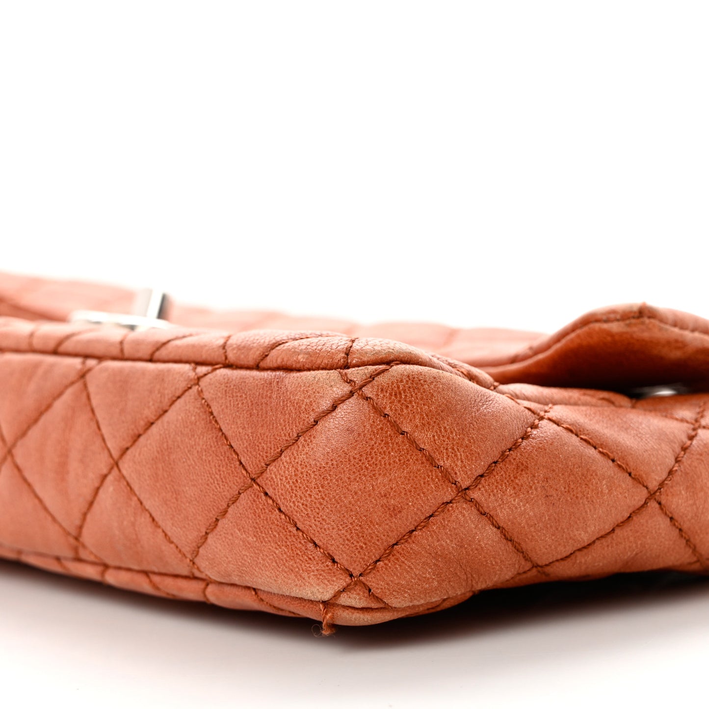 Glazed Lambskin Quilted Bijoux Chain East West Flap Dark Orange