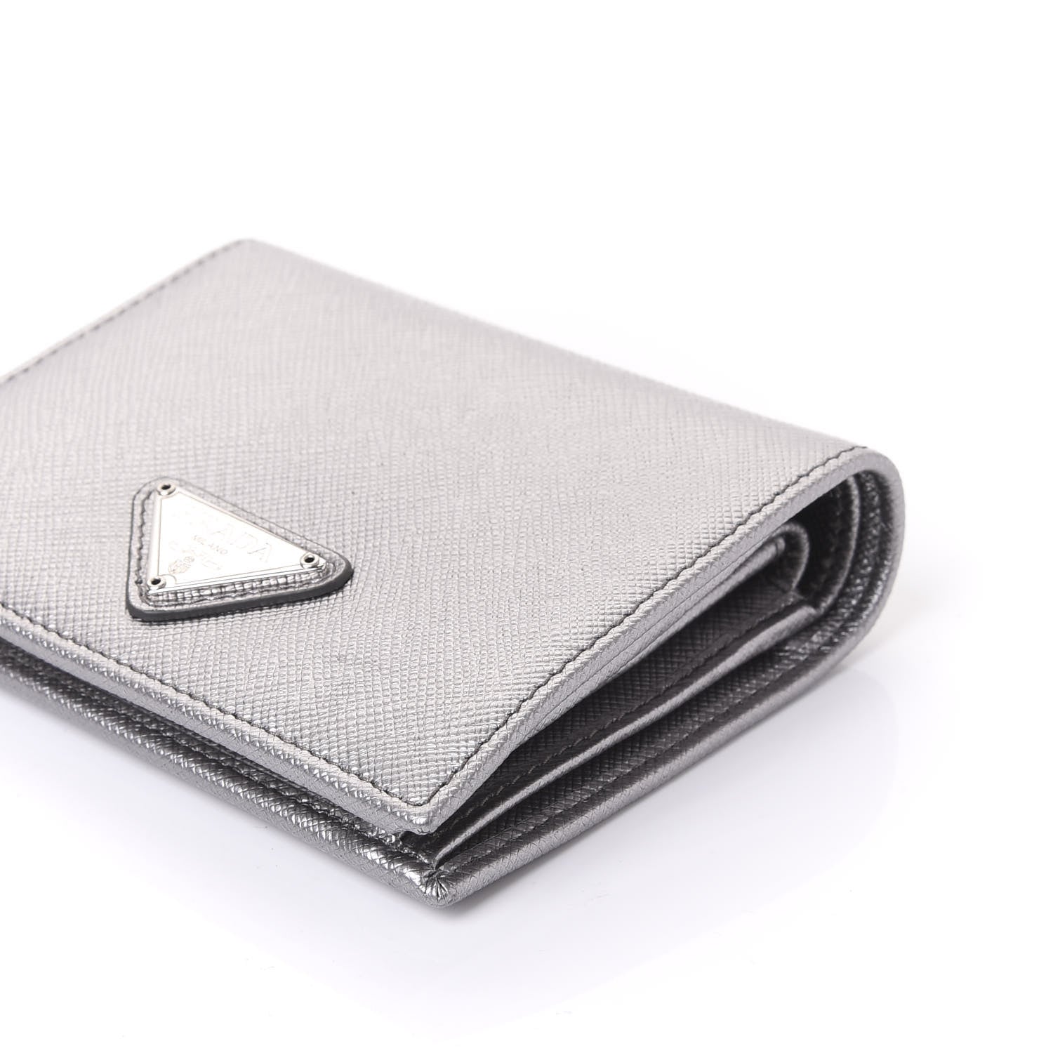 Prada Saffiano Compact Wallet Cromo 6 of 9