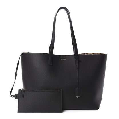 Saint Laurent Calfskin Large Leopard Print Shopping Tote Black 1 of 10