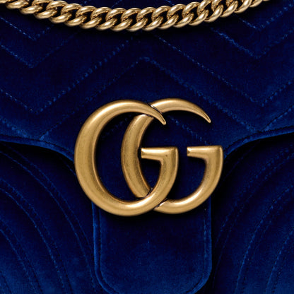 Gucci Velvet Matelasse Medium GG Marmont Shoulder Bag Cobalt Blue 9 of 11