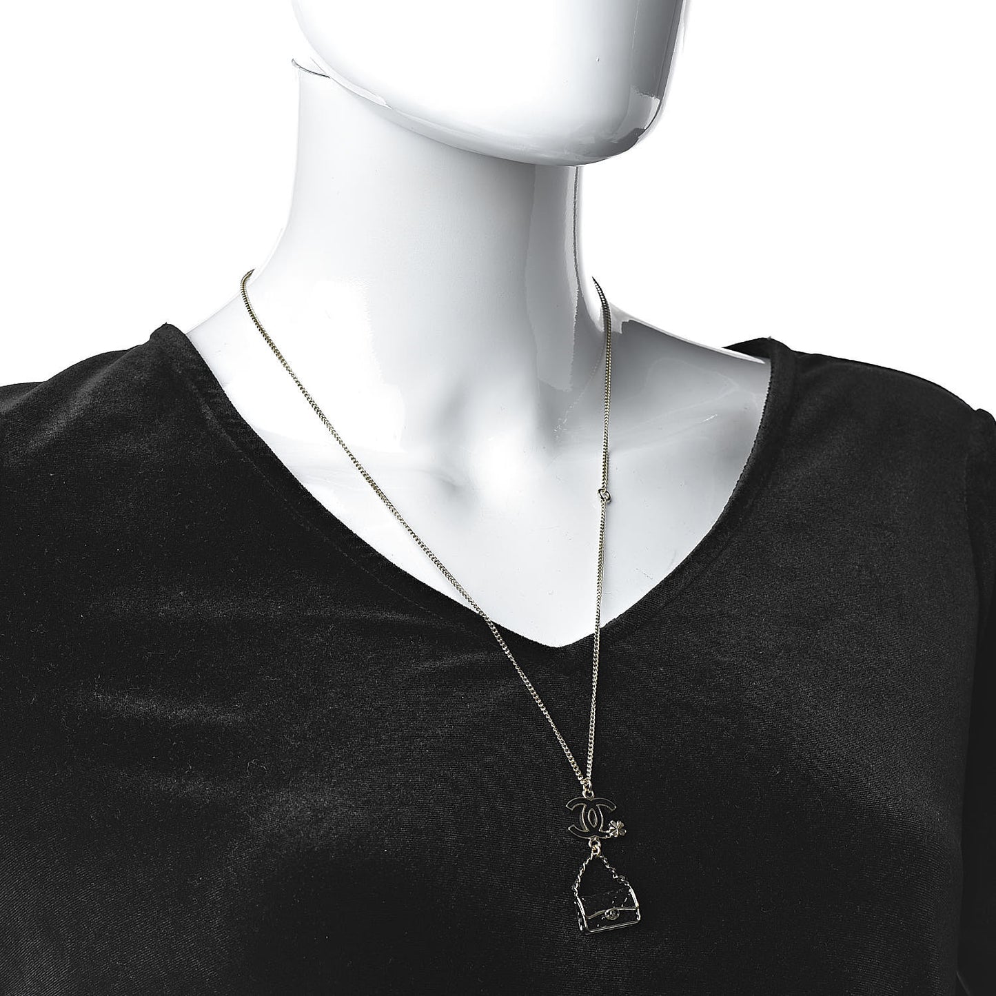 Enamel Charming Chic Classic Flap CC Charm Necklace Black