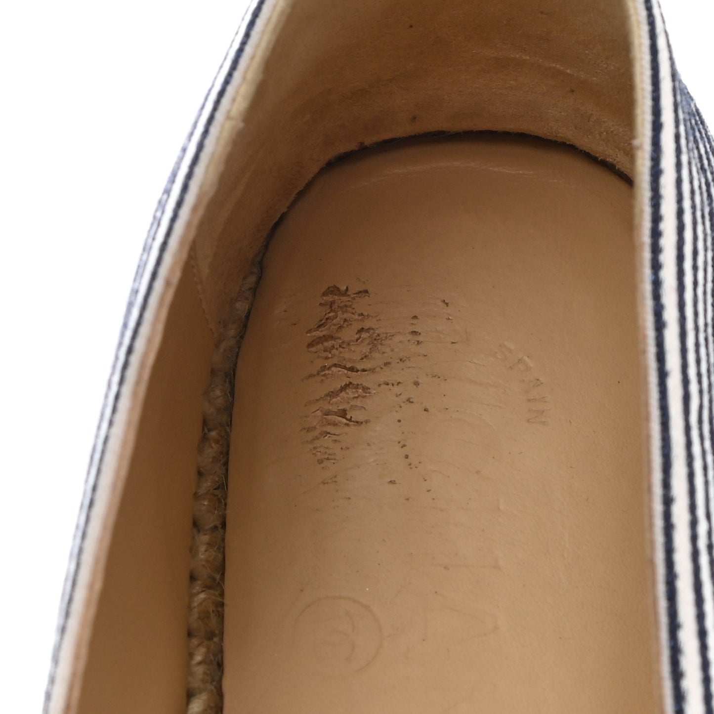 Canvas Striped Patent CC Espadrilles 37 Ivory Navy White