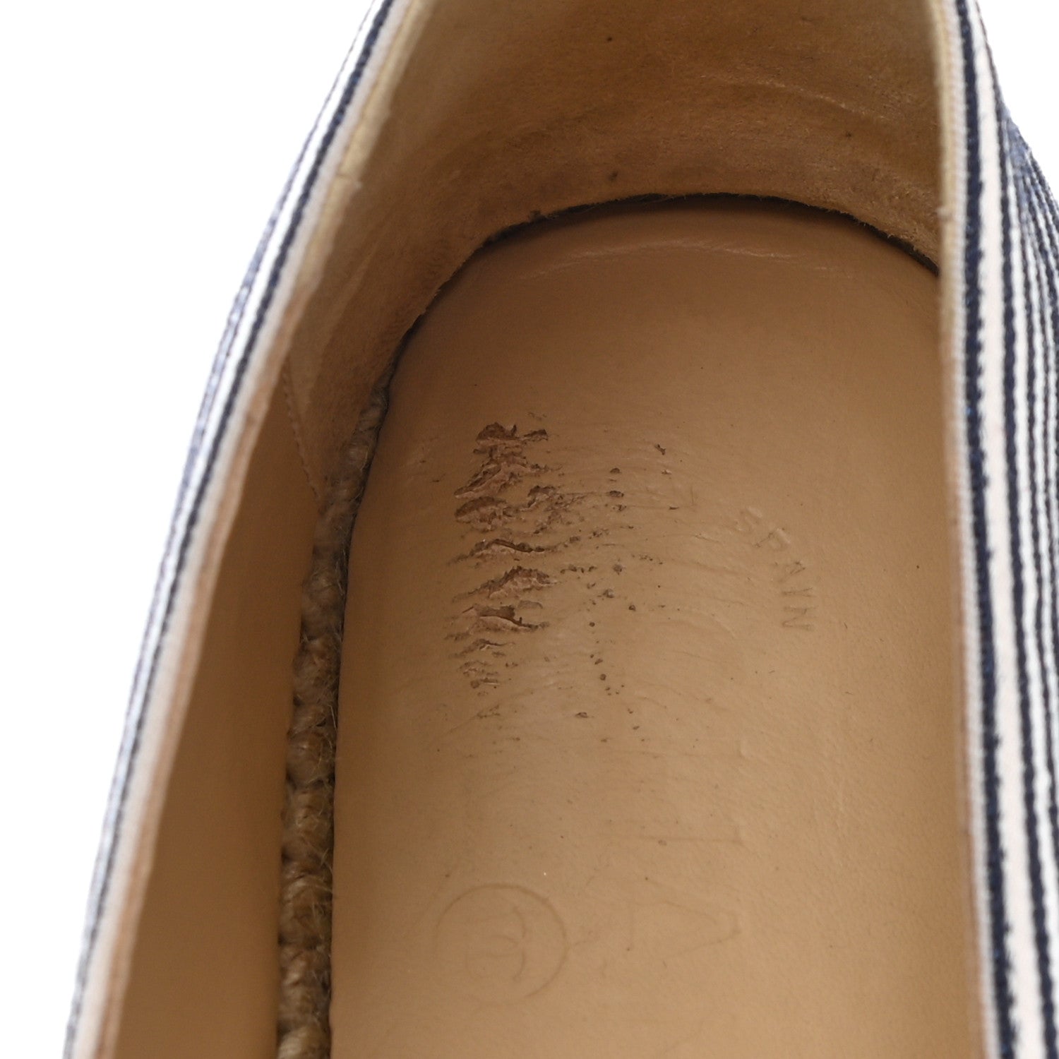 Chanel Canvas Striped Patent CC Espadrilles 37 Ivory Navy White 11 of 11
