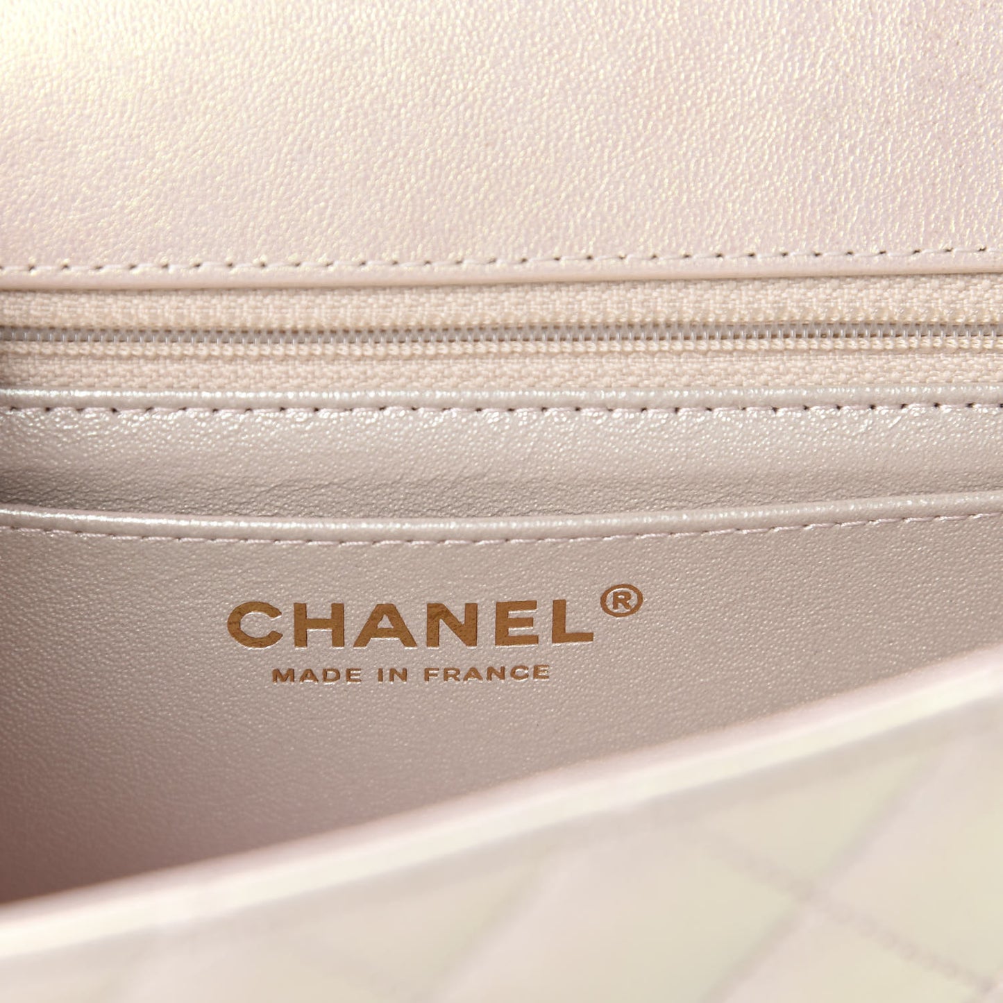 Iridescent Lambskin Quilted Mini Rectangular Flap Ivory