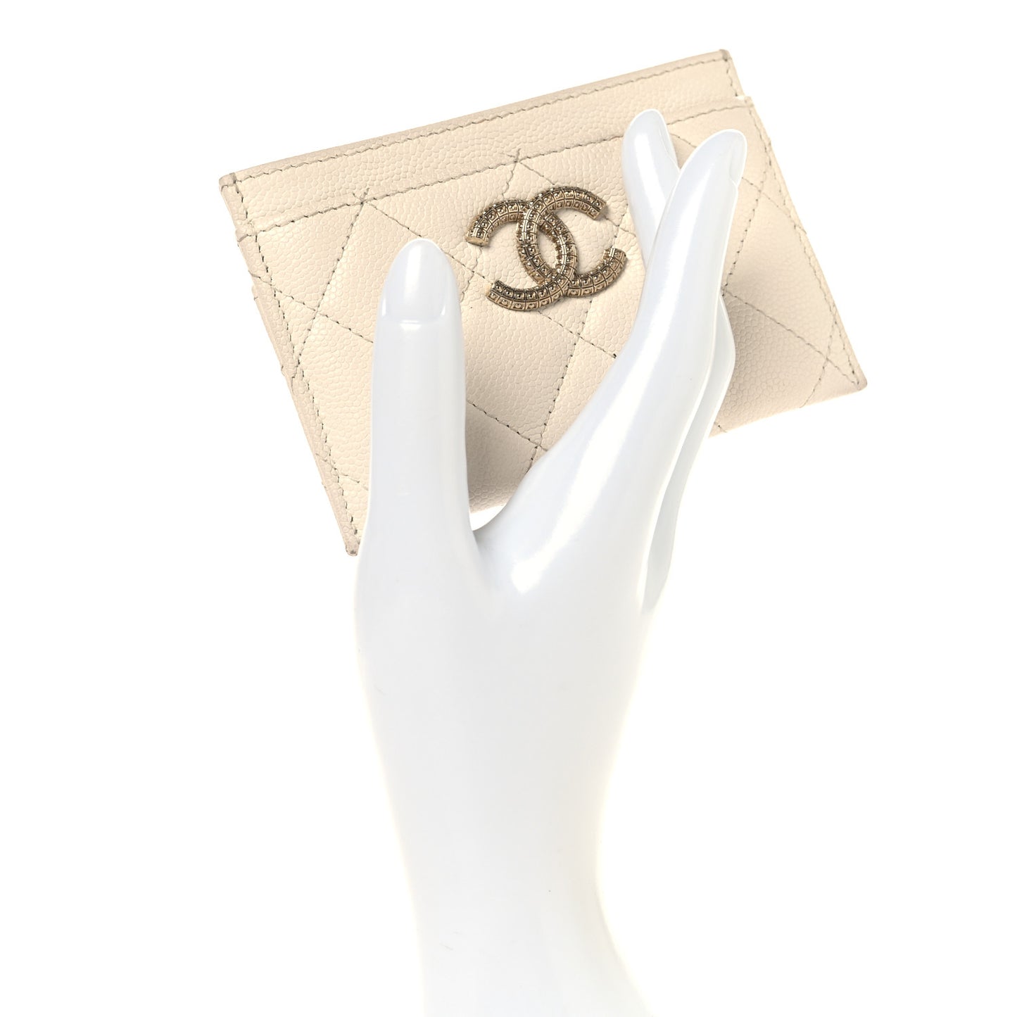 Caviar Quilted CC Logo Card Holder White