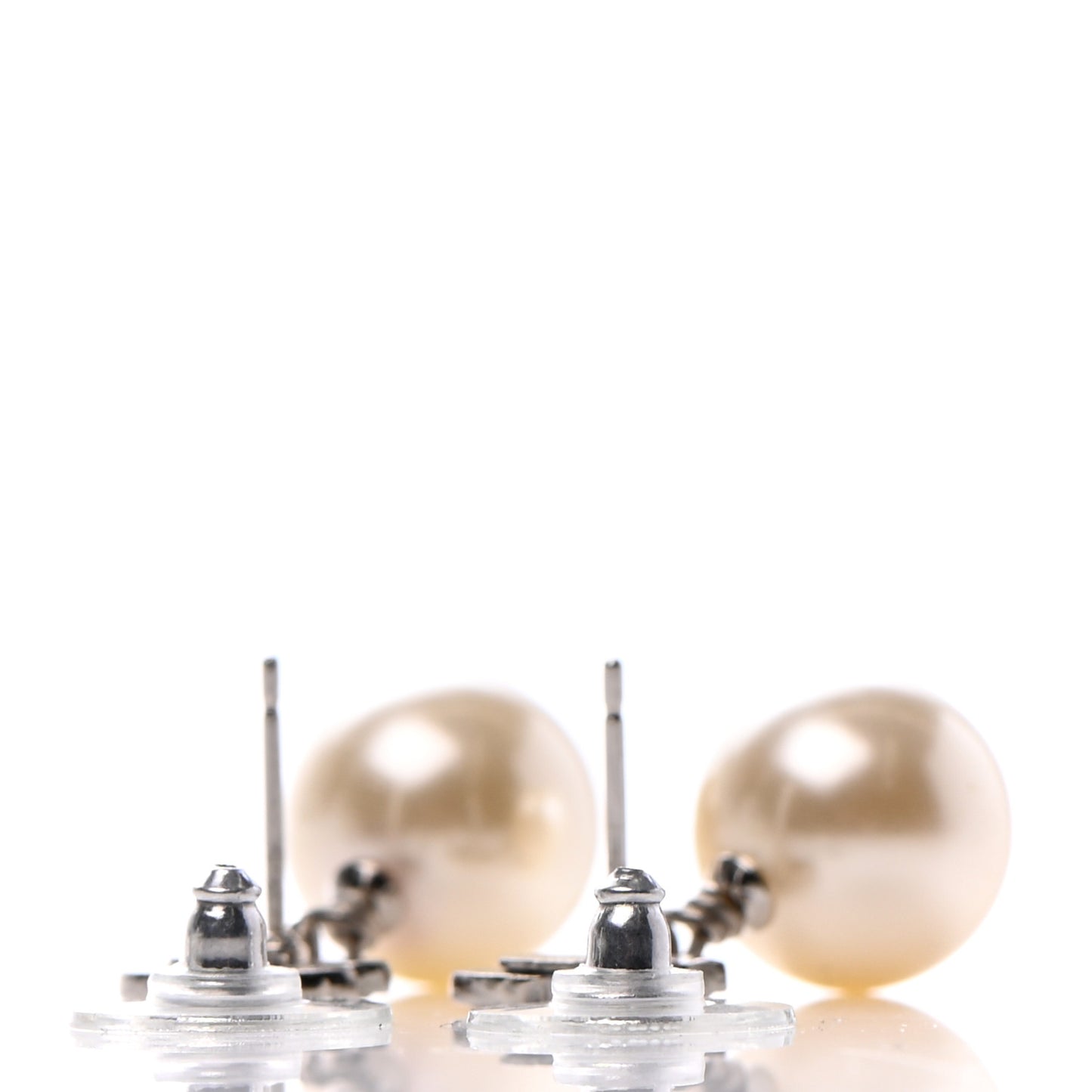 Crystal Pearl CC Drop Earrings Silver