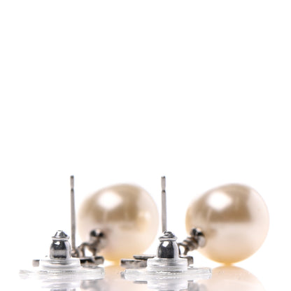 Chanel Crystal Pearl CC Drop Earrings Silver 3 of 4