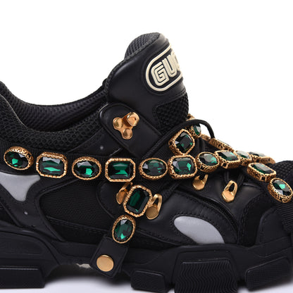 Gucci X SEGA Mesh Suede Calfskin Removable Crystals Mens Flashtrek Sneakers 9.5 Black Silver 11 of 14
