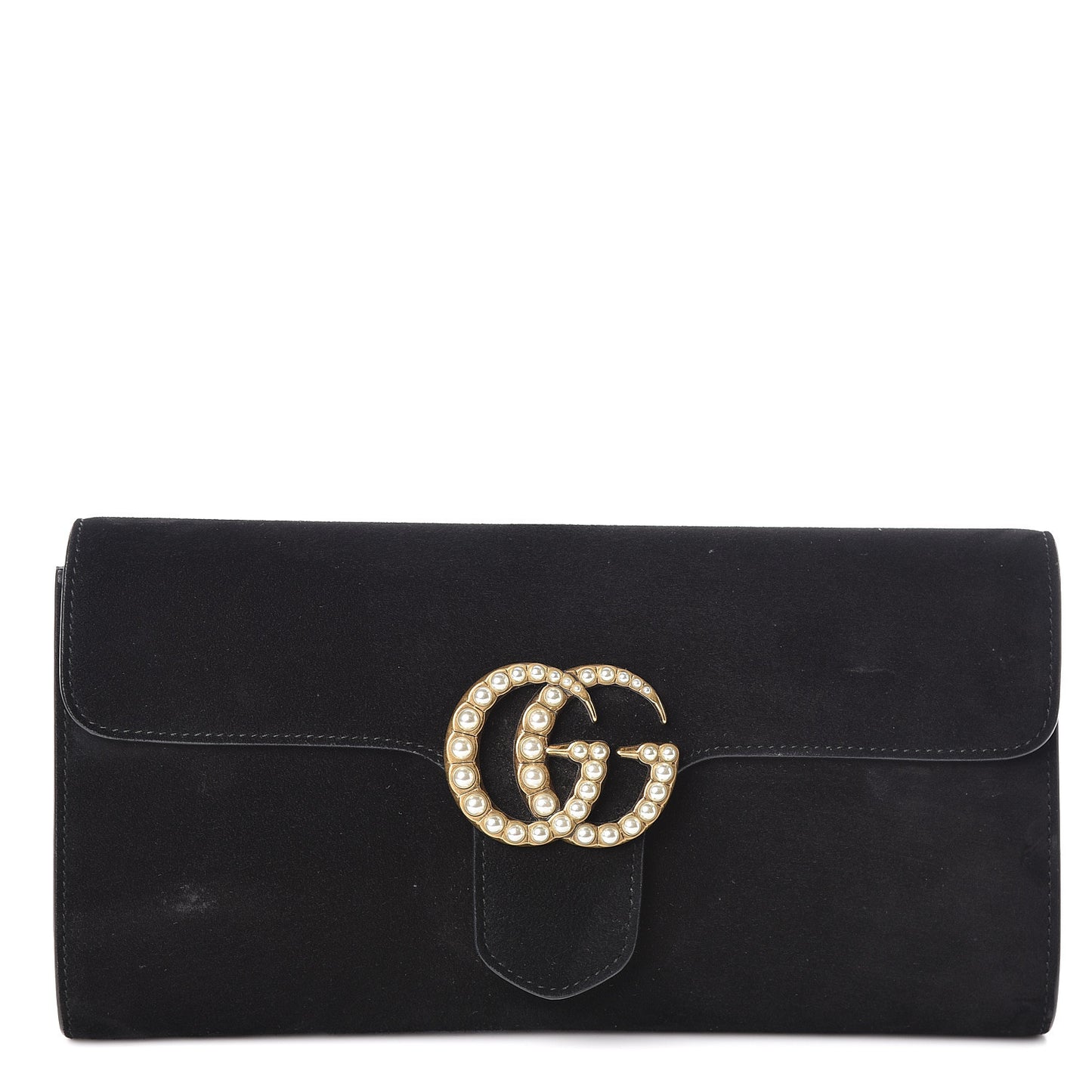 Suede Pearly GG Marmont Clutch Black