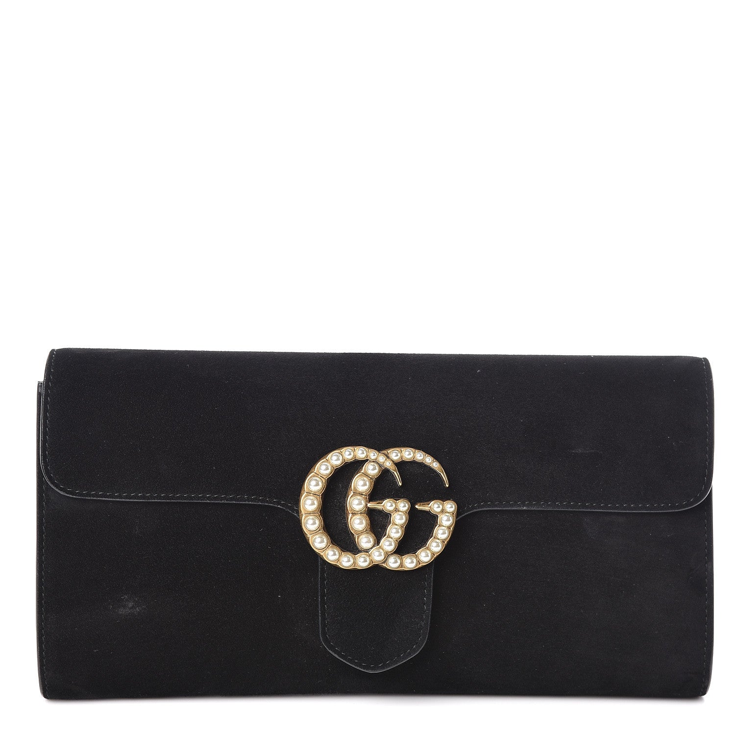 Gucci Suede Pearly GG Marmont Clutch Black 1 of 8