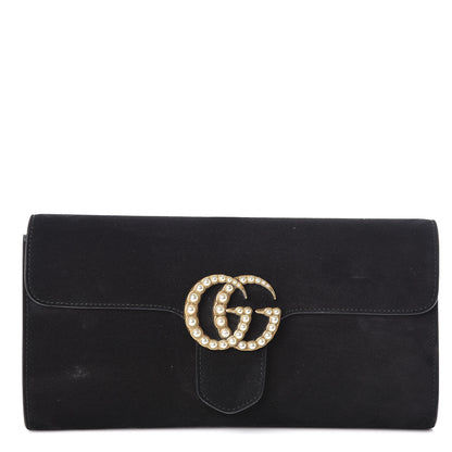 Gucci Suede Pearly GG Marmont Clutch Black 1 of 8