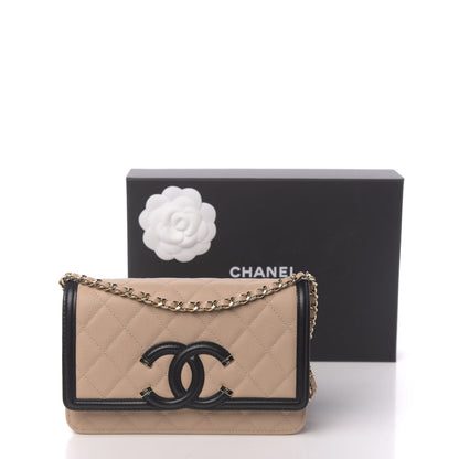 Chanel Caviar Quilted CC Filigree Wallet On Chain WOC Beige Black 12 of 12