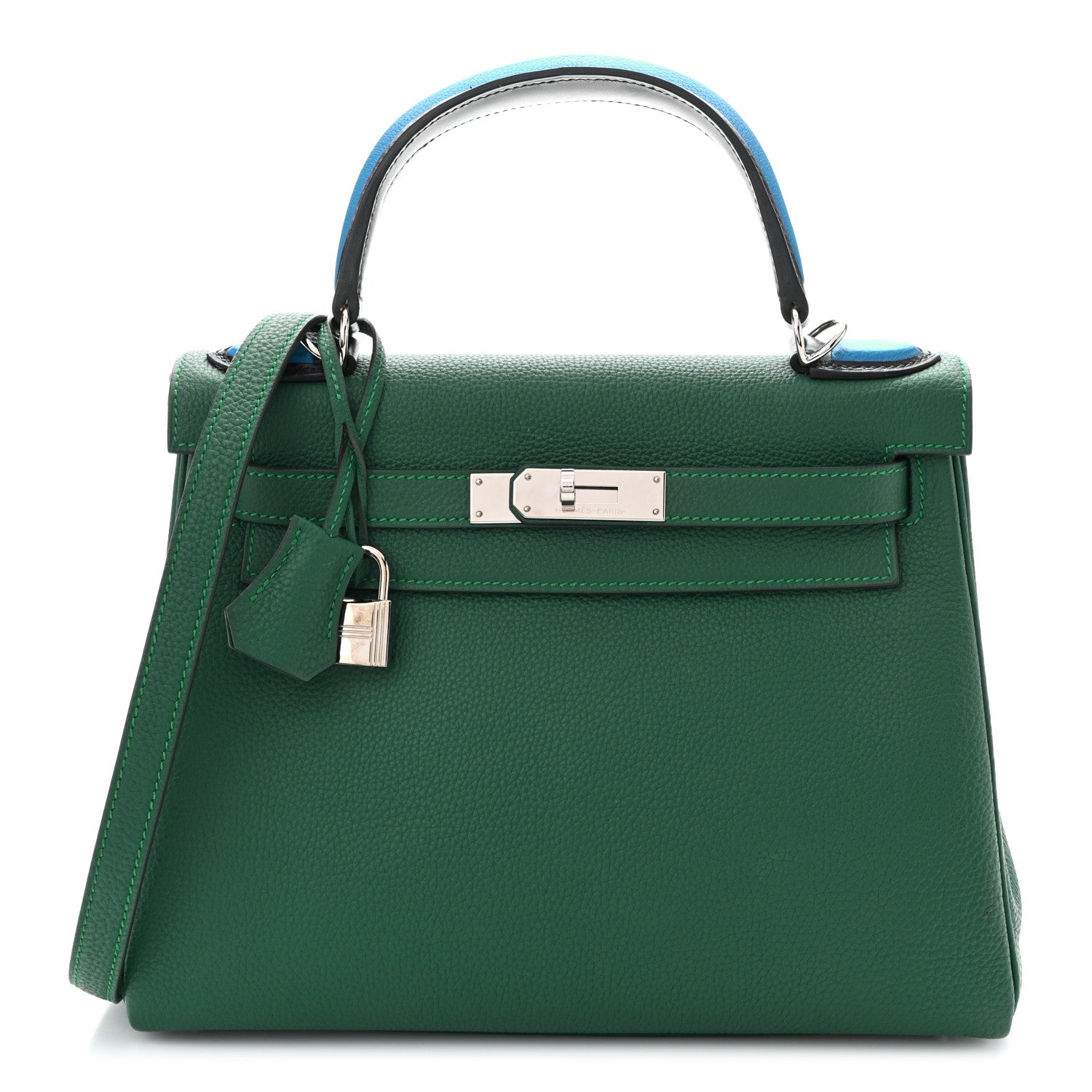 Hermes Togo Au Pas Kelly Retourne 28 Malachite Turquoise Black 1 of 10