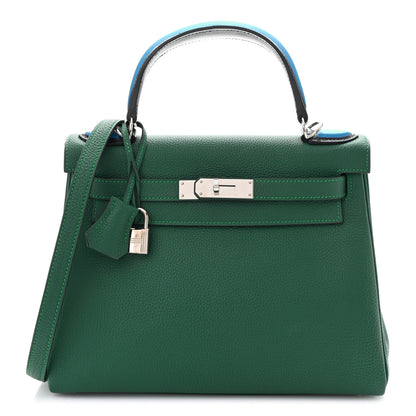 Hermes Togo Au Pas Kelly Retourne 28 Malachite Turquoise Black 1 of 10