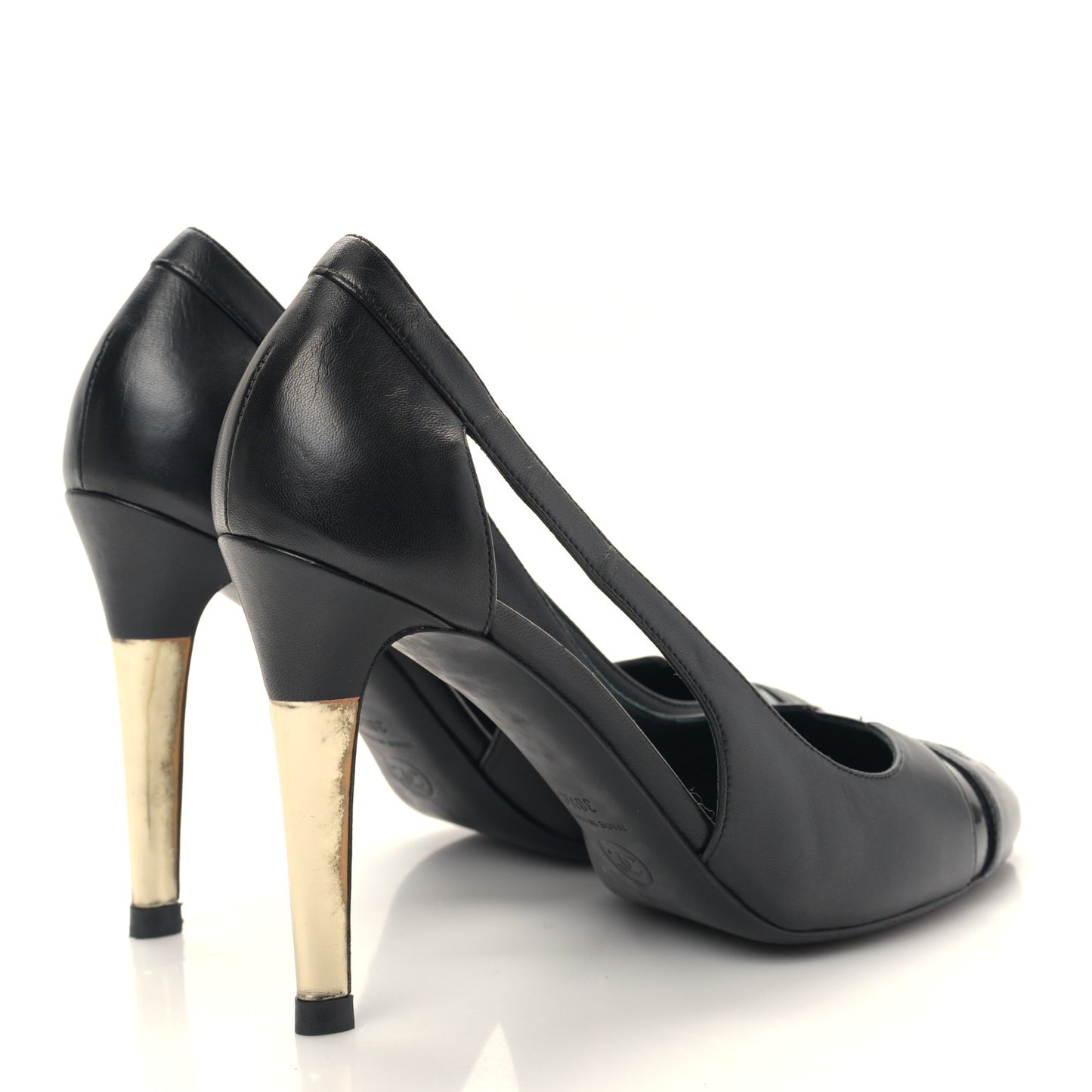 Lambskin Patent Calfskin Cap Toe CC Pumps 38.5 Black