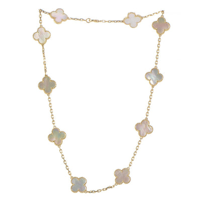 Van Cleef & Arpels 18K Yellow Gold Mother of Pearl 10 Motifs Vintage Alhambra Necklace 3 of 8