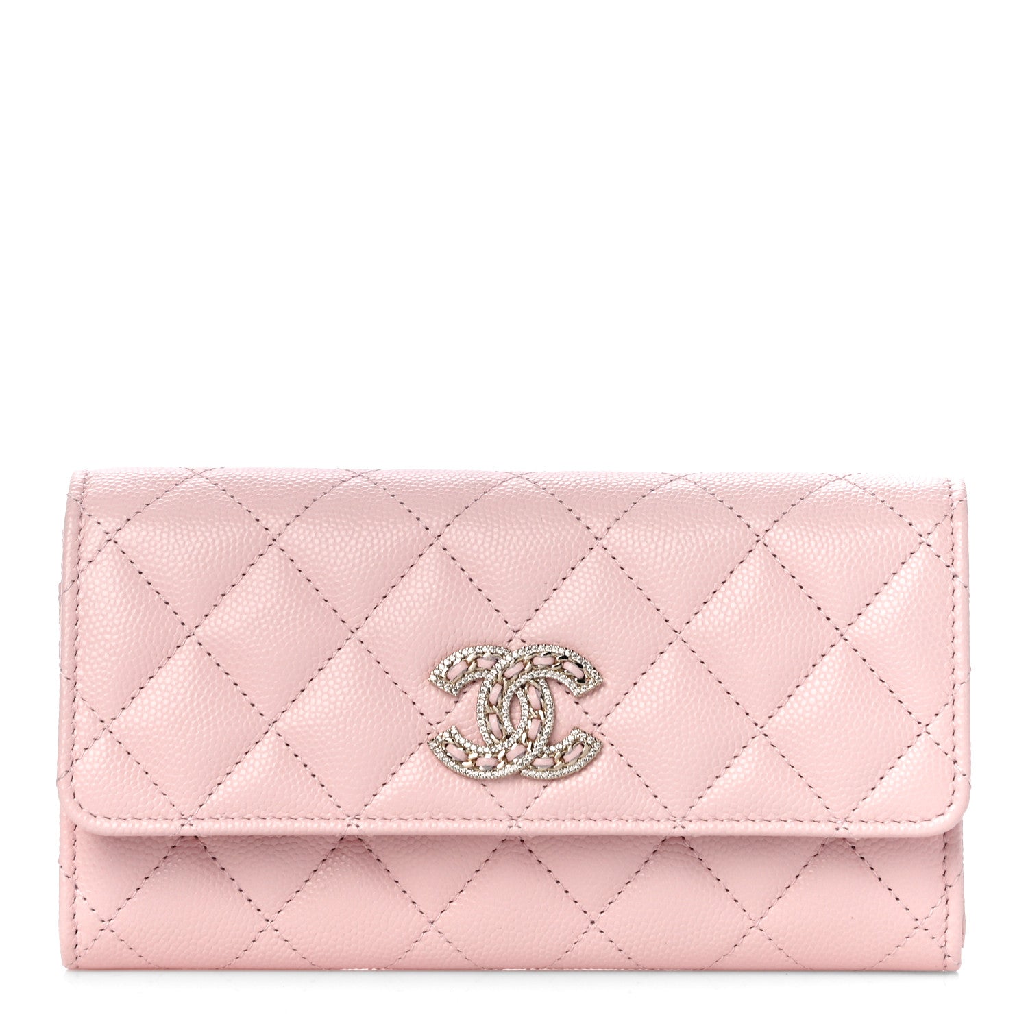 Chanel Caviar Quilted Crystal CC Large Gusset Flap Wallet Pink 1 of 11