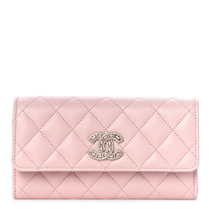 Chanel Caviar Quilted Crystal CC Large Gusset Flap Wallet Pink 1 of 11