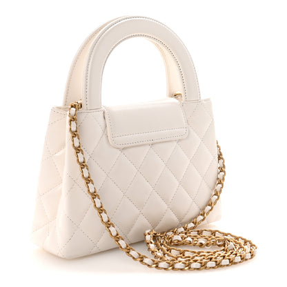 Chanel Shiny Aged Calfskin Quilted Nano Kelly Shopper White 3 of 10