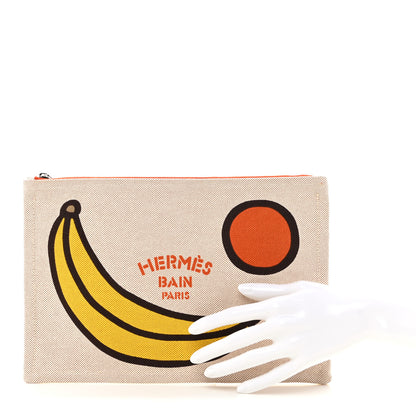 Hermes Cotton Canvas Flat T'as la Banane Case Jaune Bleu 2 of 6