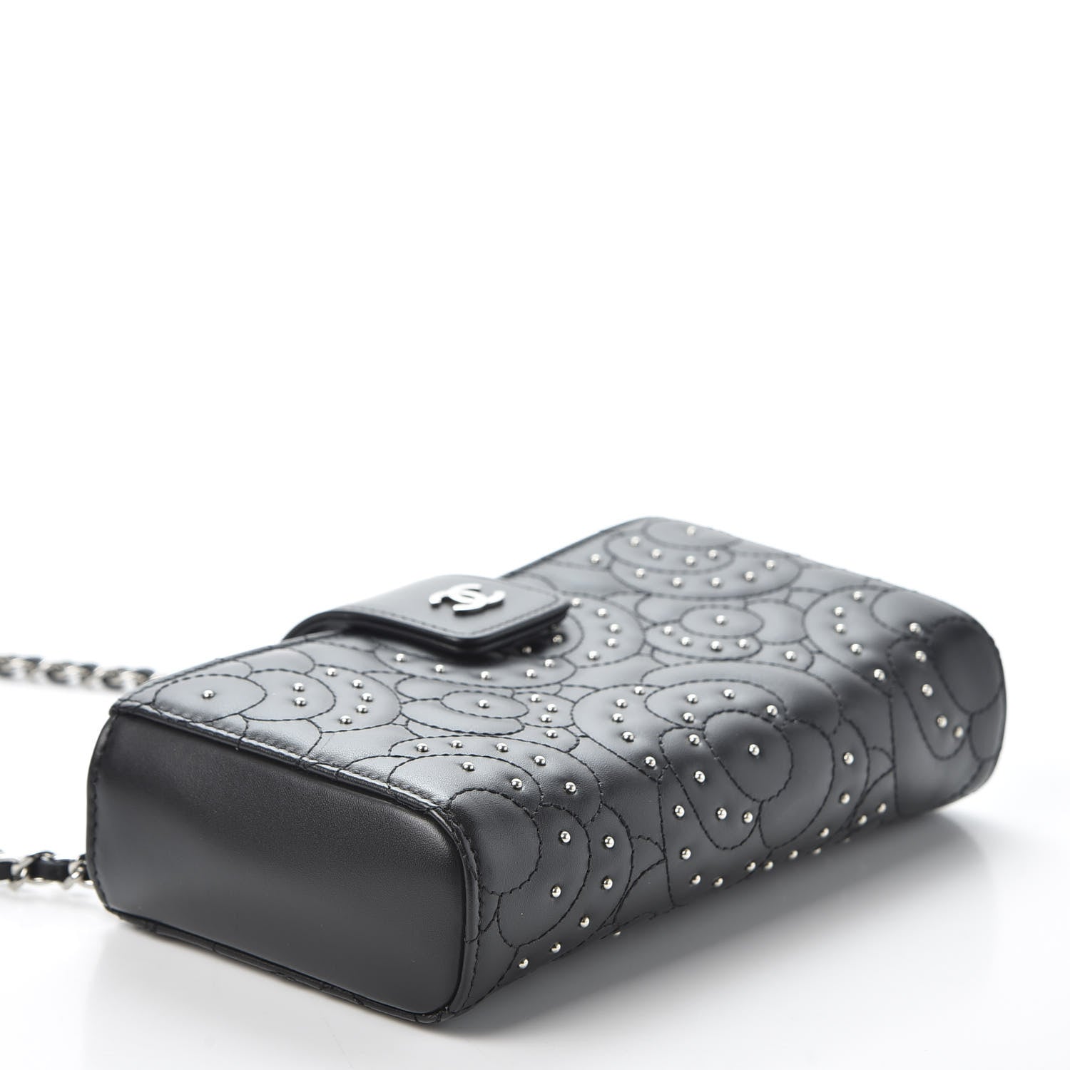 Chanel Lambskin Camellia Studded Clutch With Chain Black 3 of 11