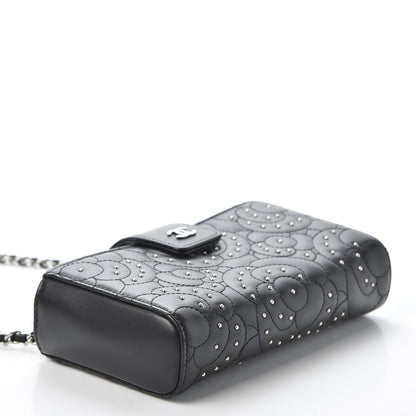 Chanel Lambskin Camellia Studded Clutch With Chain Black 3 of 11