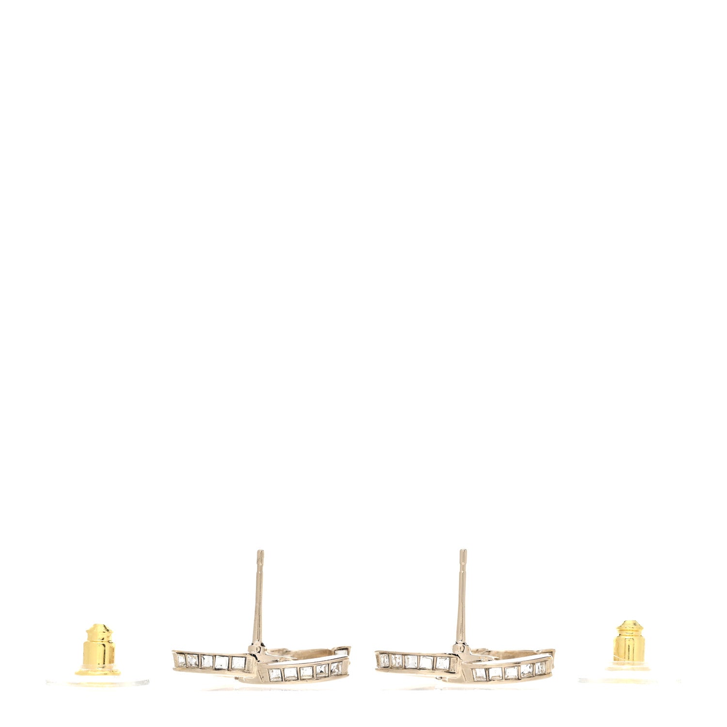 Chanel Metal Baguette Crystal CC Earrings Gold 3 of 5
