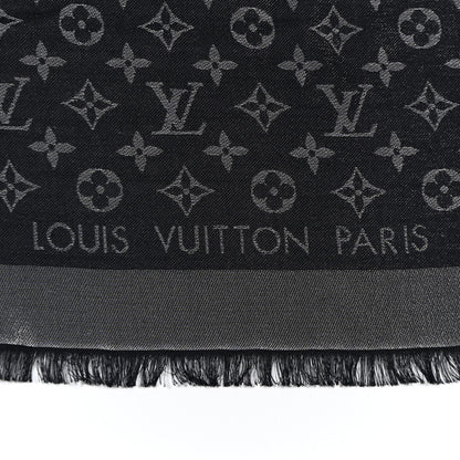 Louis Vuitton Silk Lurex Wool Monogram Shine Shawl Black 2 of 8