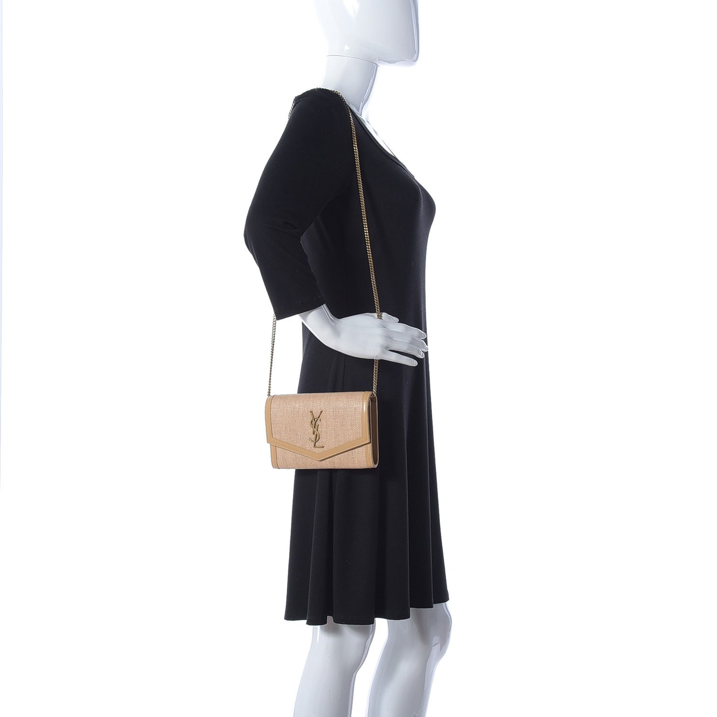 Micro Raffia Monogram Uptown Chain Wallet Natural Hay Blush