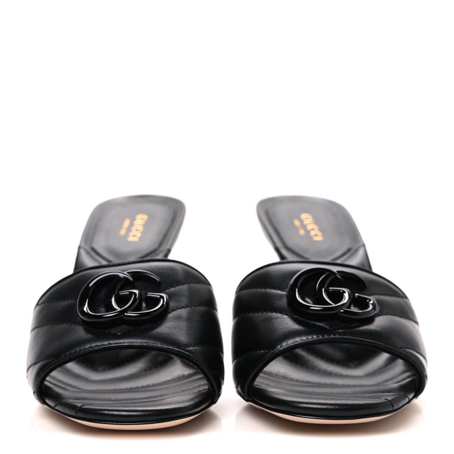 Gucci Nappa Matelasse Monochrome GG Marmont 75mm Slide Sandals 37.5 Black 3 of 11