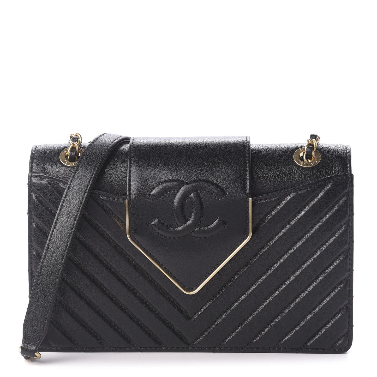 Shiny Sheepskin Chevron Quilted Mini Collar and Tie Flap Black