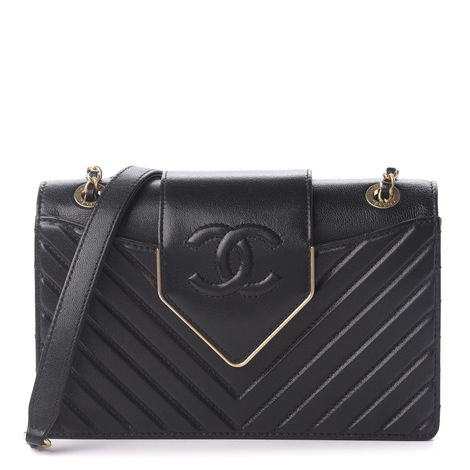Chanel Shiny Sheepskin Chevron Quilted Mini Collar and Tie Flap Black 1 of 10