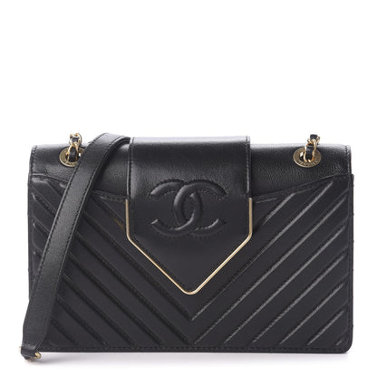Chanel Shiny Sheepskin Chevron Quilted Mini Collar and Tie Flap Black 1 of 10
