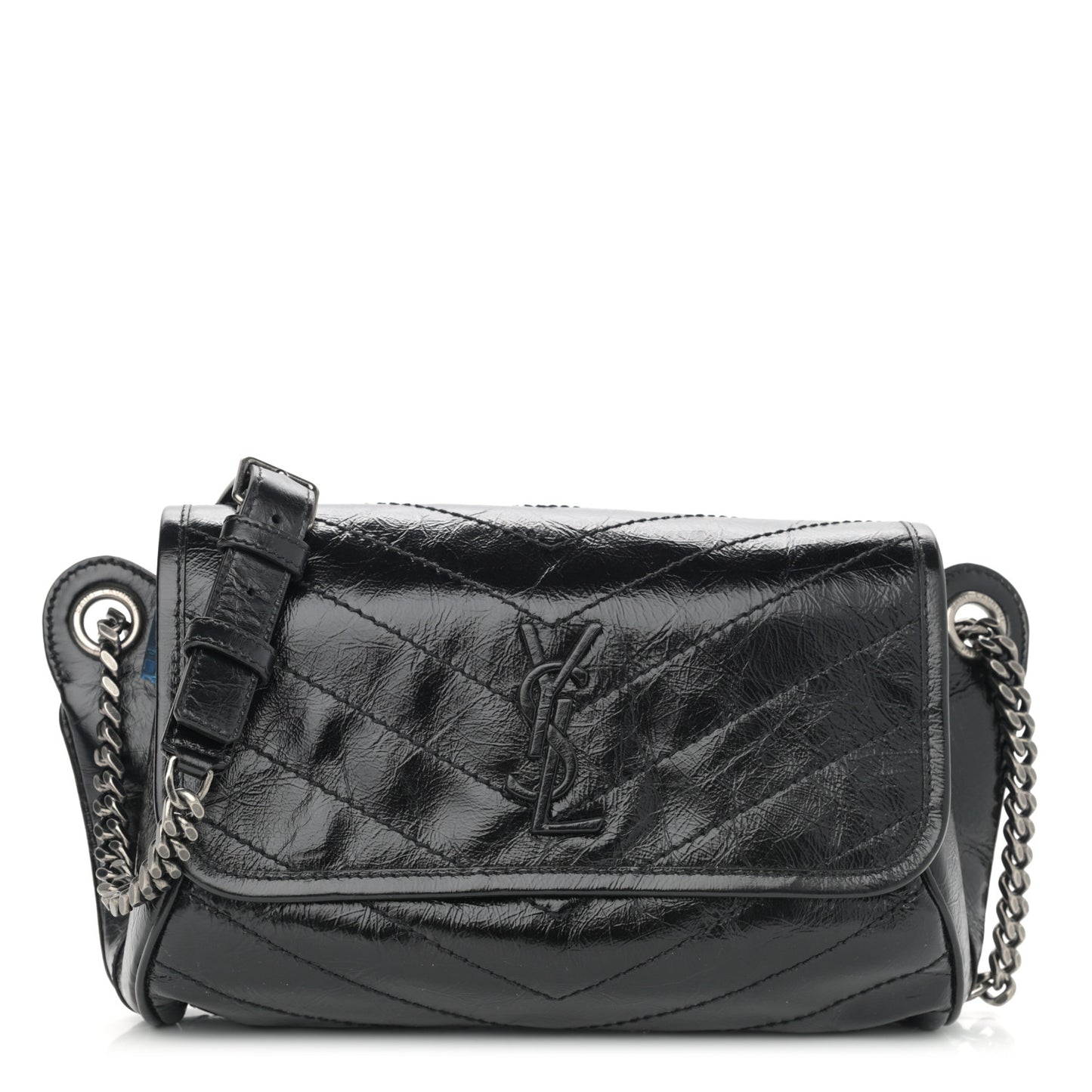 Crinkled Calfskin Matelasse Monogram Niki Body Bag Black
