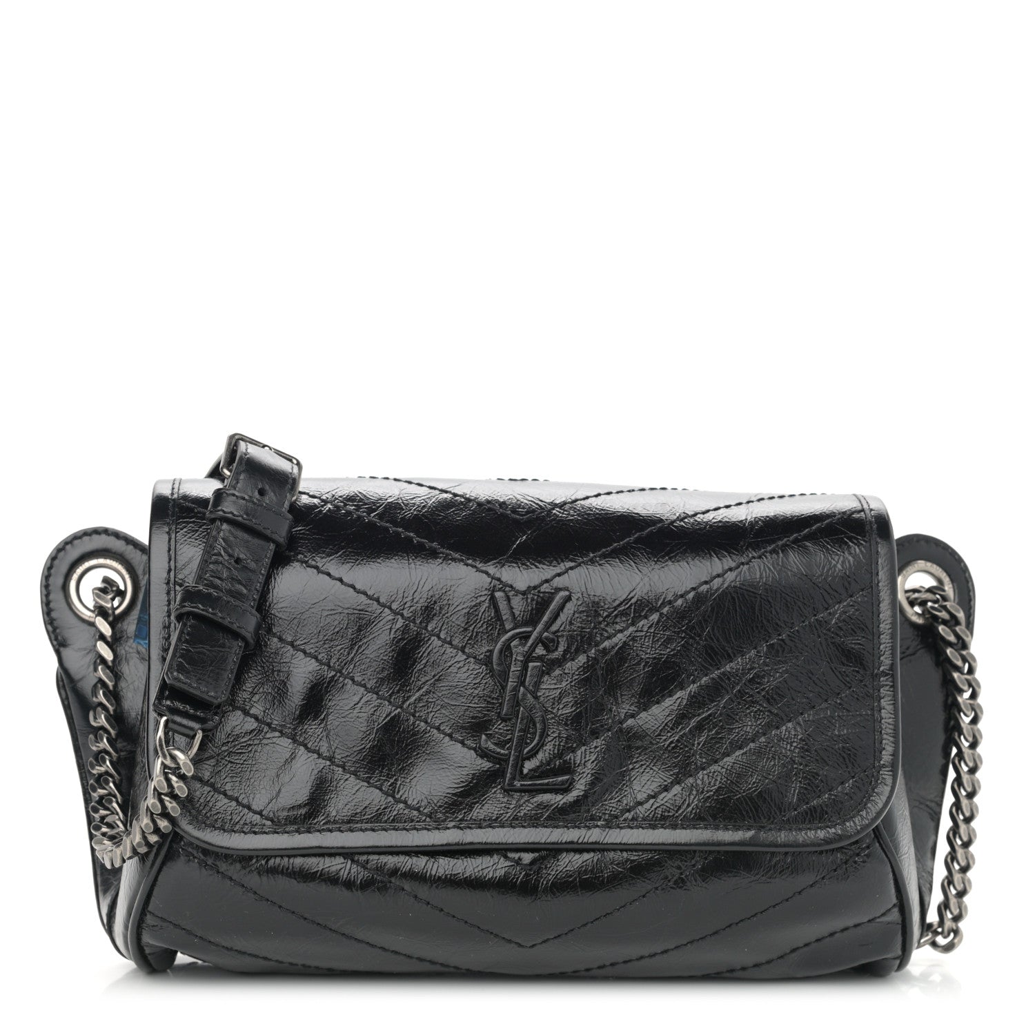 Saint Laurent Crinkled Calfskin Matelasse Monogram Niki Body Bag Black 1 of 10