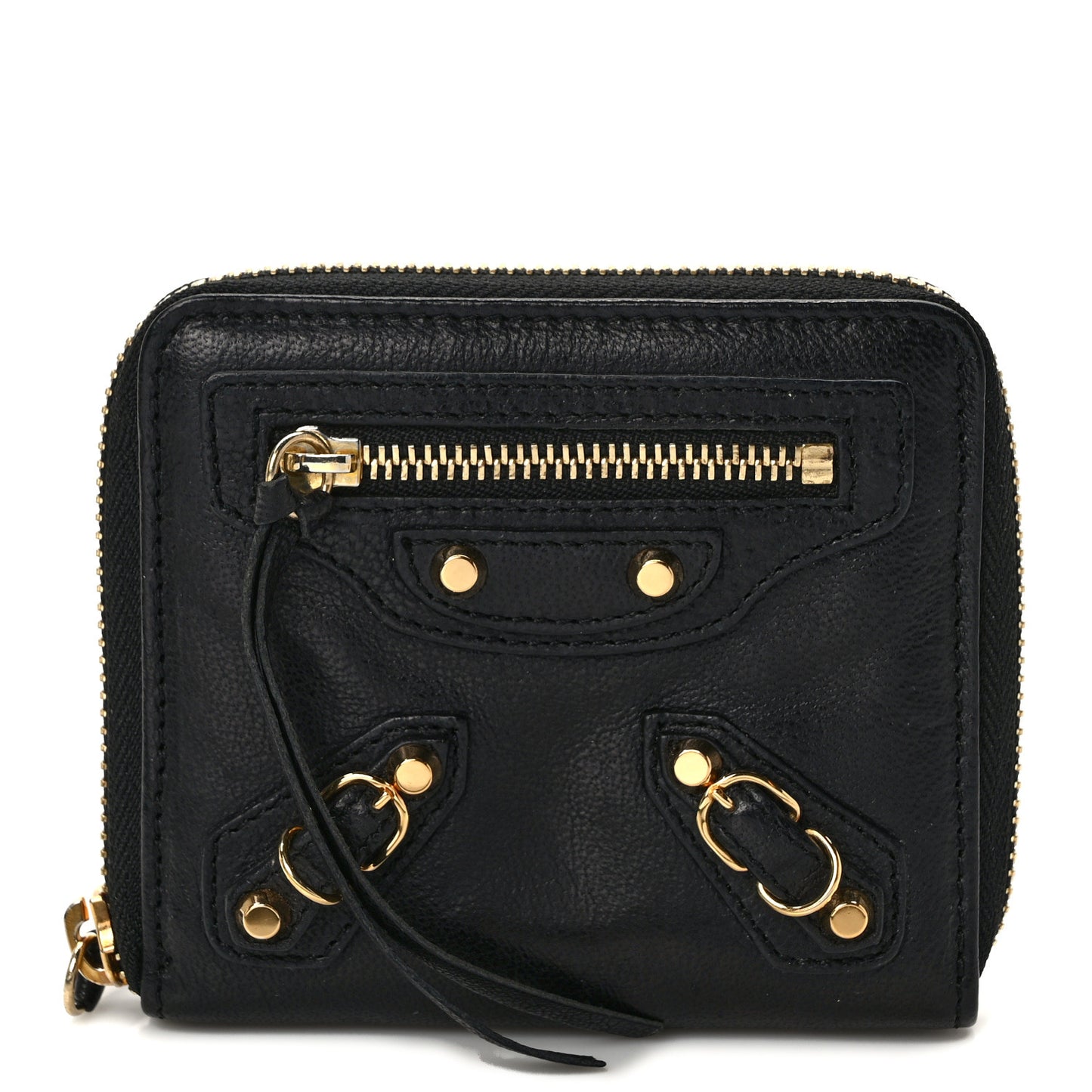 Agneau Classic Gold Hardware Compact Wallet Black