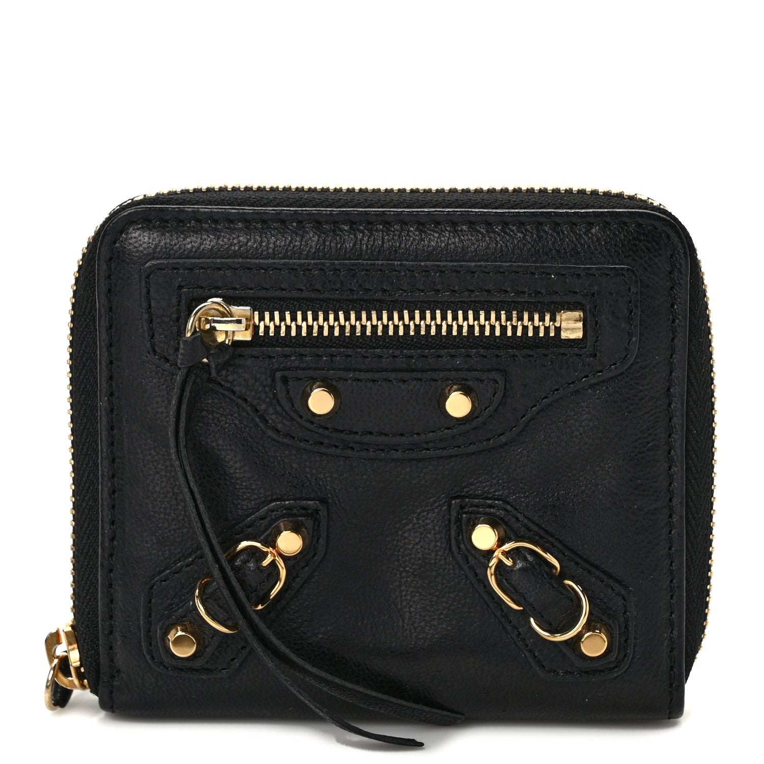 Balenciaga Agneau Classic Gold Hardware Compact Wallet Black 1 of 7