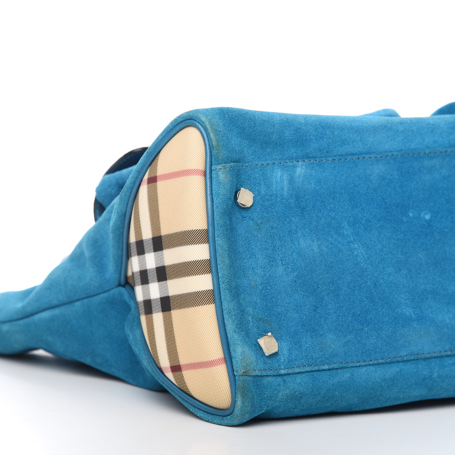 Burberry Suede Classic Check Shoulder Bag Blue 6 of 11