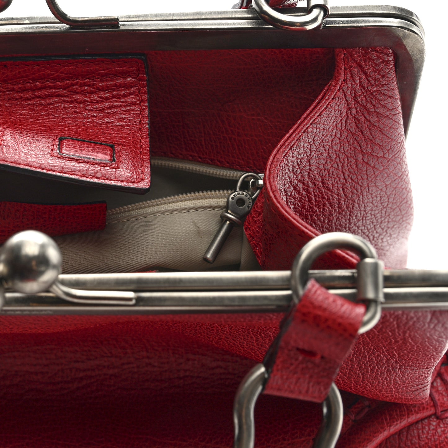 Goatskin Kiss Lock Frame Shoulder Bag Red