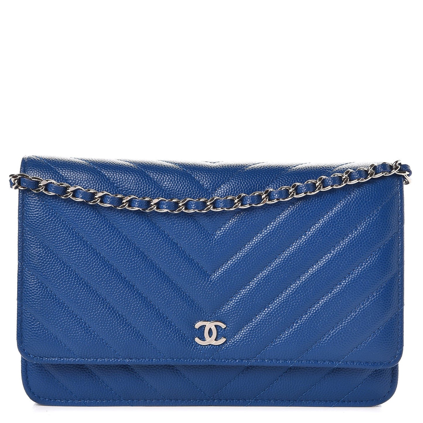 Caviar Chevron Quilted Wallet On Chain WOC Bright Blue