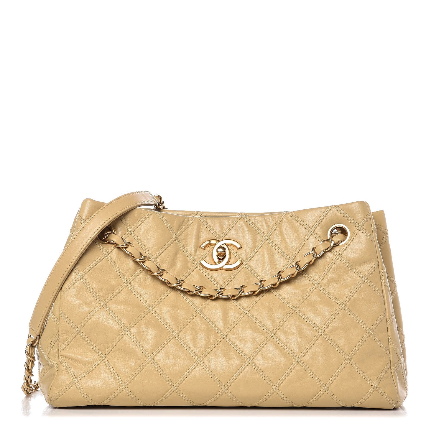 Calfskin Stitched Thin City Accordion Tote Beige